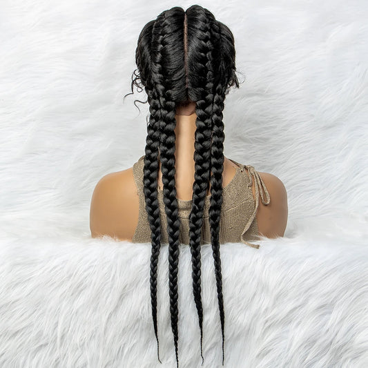 Dutch Twins Cornrows Braids With Baby Hair Synthetic Lace Front Wig