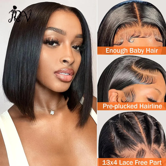 Ready To Wear Glueless Straight Short Bob Wig Pre Cut Lace