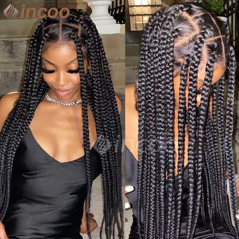 Square Knotless Large BoxBraid Synthetic Wig With Baby Hair