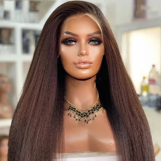 Chocolate Brown Kinky Straight Lace Front Wig