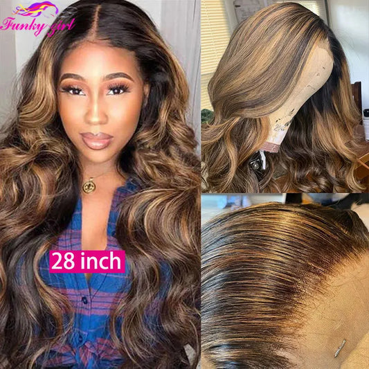 Highlight Brazilian Body Wavy Human Hair Lace Wigs