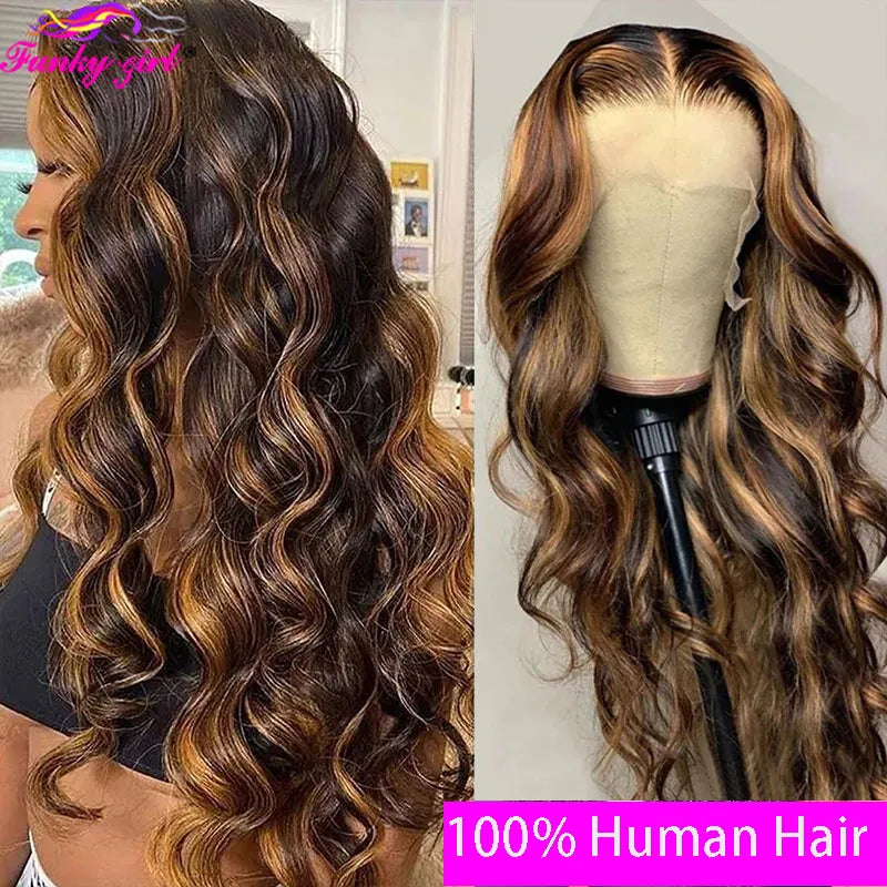 Highlight Brazilian Body Wavy Human Hair Lace Wigs