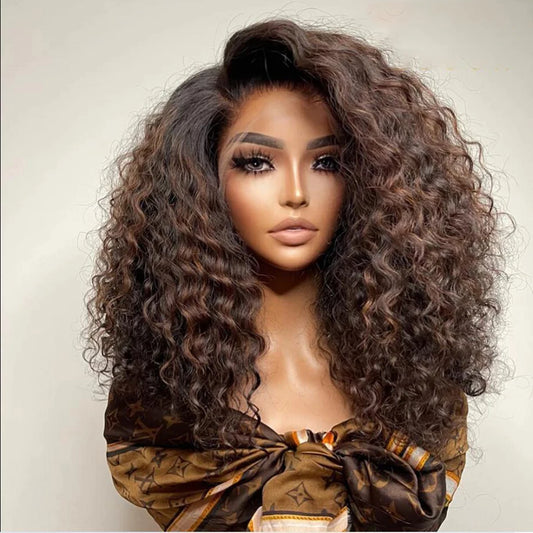 Soft Brown Ombre Blonde Kinky Curly Synthetic Wig