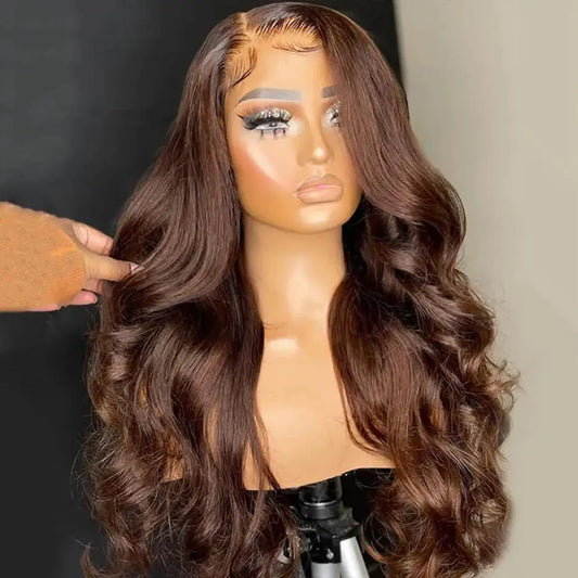 Glueless Long Brown Soft Body Wave Lace Front Wig