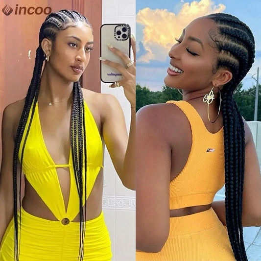 Cornrow Twist Box Braid With Baby Hair Synthetic Wigs