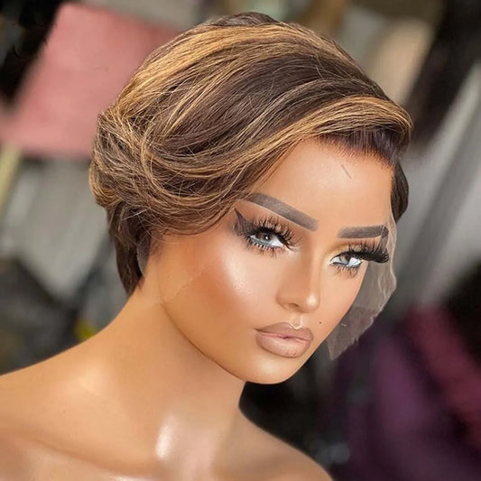 Short Bob Pixie Cut Straight T Part Transparent Lace Wig