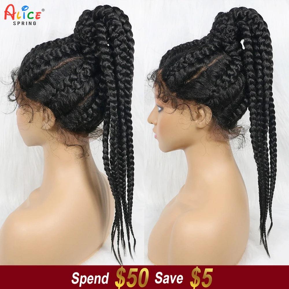 Cornrow Box Braids Ponytail Synthetic Wig with Baby Hair