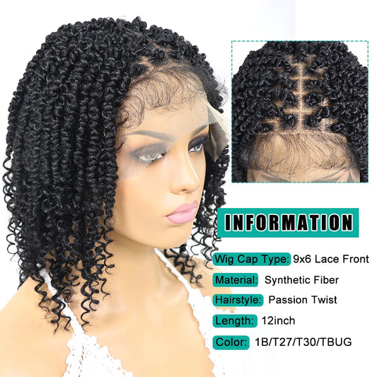 Short Bob Passion Twist Square Part Knotless Braid Synthetic Wig