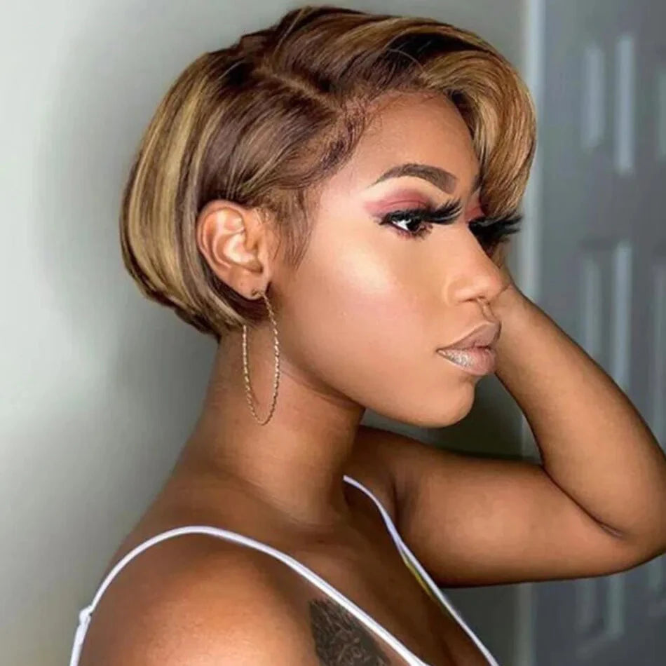 Short Bob Pixie Cut Straight T Part Transparent Lace Wig