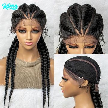 Dutch Twins Cornrows Braids With Baby Hair Synthetic Lace Front Wig