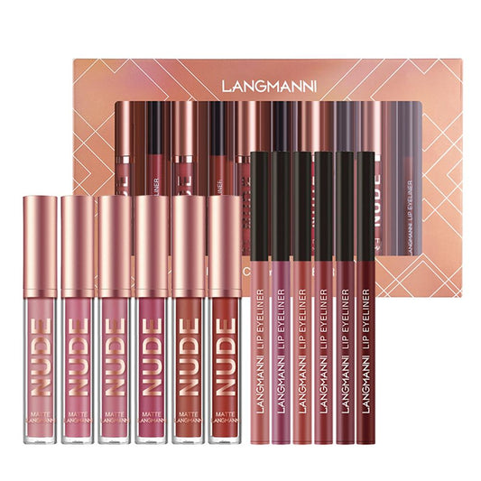 12Pcs Lip Makeup Sets 6Pcs Matte Liquid Lipstick & 6Pcs Lip Liners Pencil Long-Lasting Lipstick Set Lip Gloss Lip Stick Makeup