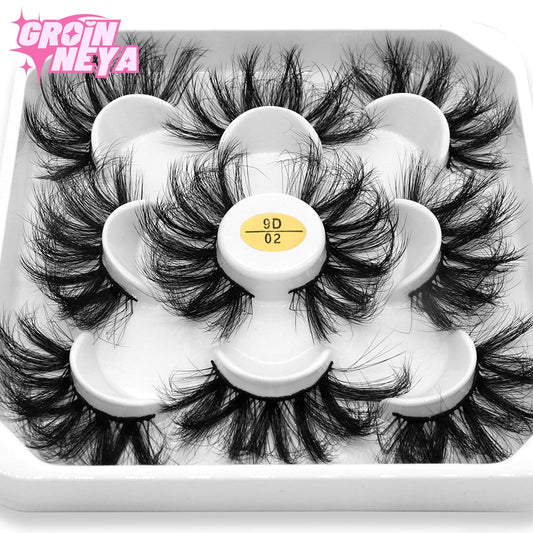 GROINNEYA 5 Pairs Mink Lashes Faux Eyelashes Mink False Eyelashes Dramatic Volume Lashes Eyelash Extension for Makeup