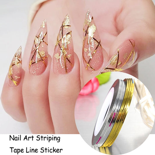 10 Rolls Gold/Silver Colors 1mm Nail Art Striping Tape Line Sticker Decal Nail Sticker Nail Art DIY Adhesive Stickers Gel Polish