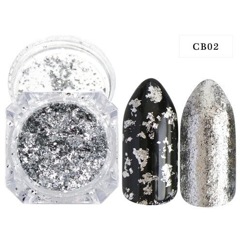 1 Box Gold Silver Flakes Nail Glitter Aluminum Irregular Sequins Mirror Powder Paillette Foils Sticker Nail Art Decorations TRCB