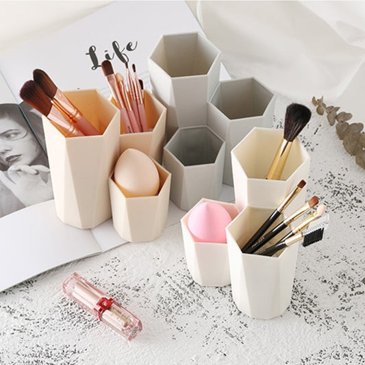 Polish Nail Brush Box 3 Lattices Organizer Storage Tools Desk Case Jewelry Cosmetics Office Table Rack Holder Make up Pen