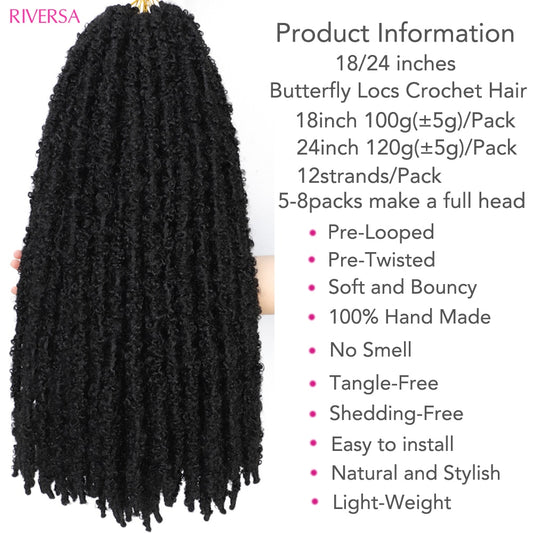 18 24 inches 1B Butterfly Locs Crochet Hair Dreadlocks meche Faux Locks Crochet Hair Braids Extensions Soft Locks Synthetic Hair