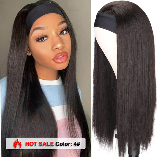 20-30Inch Headband Wig Heat Resistant Synthetic Hair Women's Headband Wig Black/Brown/Mix Color Straight Glueless Wigs For Women