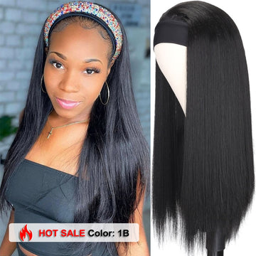 20-30Inch Headband Wig Heat Resistant Synthetic Hair Women's Headband Wig Black/Brown/Mix Color Straight Glueless Wigs For Women